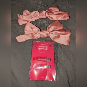 Lot of Matching Large Oversized Pink Satin Hair Bows & Glitter Hair Clips